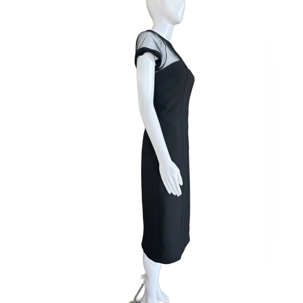 MAGGIE LONDON Women’s Black Illusion Round Neck Cap Sleeve Sheath Dress - Size 6 - Picture 8 of 11
